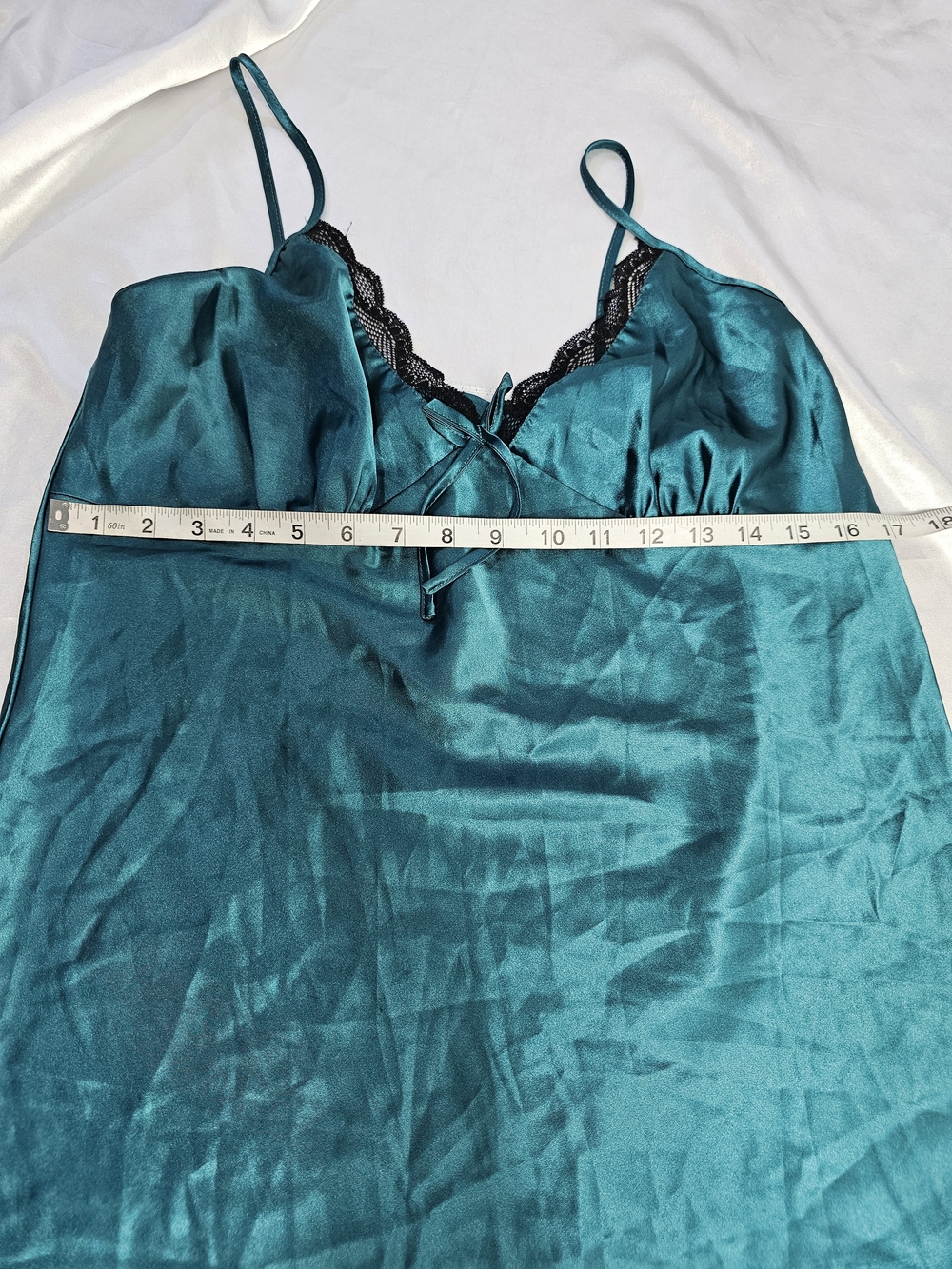 Satin Teal Lace-Trim Nightgown & Robe Set - Picture 5 of 8